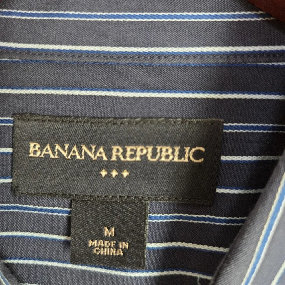 Banana Republic Dress‎ Shirt Mens Medium Blue Stripe Regular Fit Long Sleeve